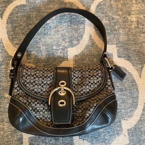 Signature Coach Hobo Black Canvas And Leather Bag.